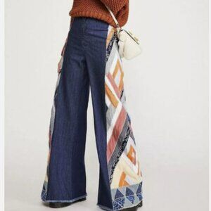 Free People  Stick By Your Side Patched Wide-Leg Jeans Flare Pants  Sz 28